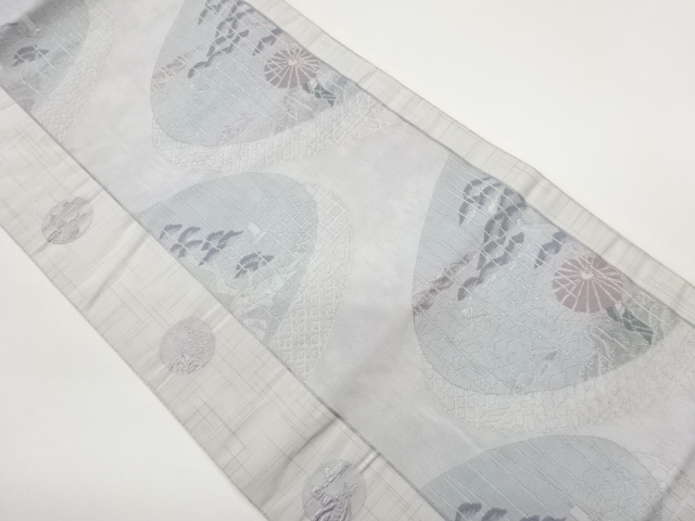 抽象海辺に松・人物模様織出し名古屋帯